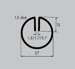 Einfassprofil aus Edelstahl 1.4301 geschliffen Korn 240 | Länge: 3000 mm | Rund-Profil, R 27 mm | Schlitzbreite: 1,7 mm