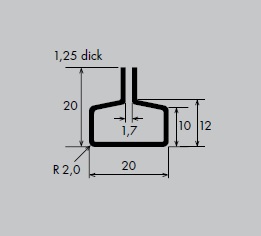 Einfassprofil aus Aluminium | Länge: 3000 mm | T-Profil, T 20-20 mm | Schlitzbreite: 1,7 mm
